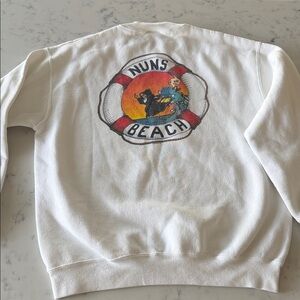 Vintage Lee Nuns Beach Sweatshirt White Graphic Crewneck Size M